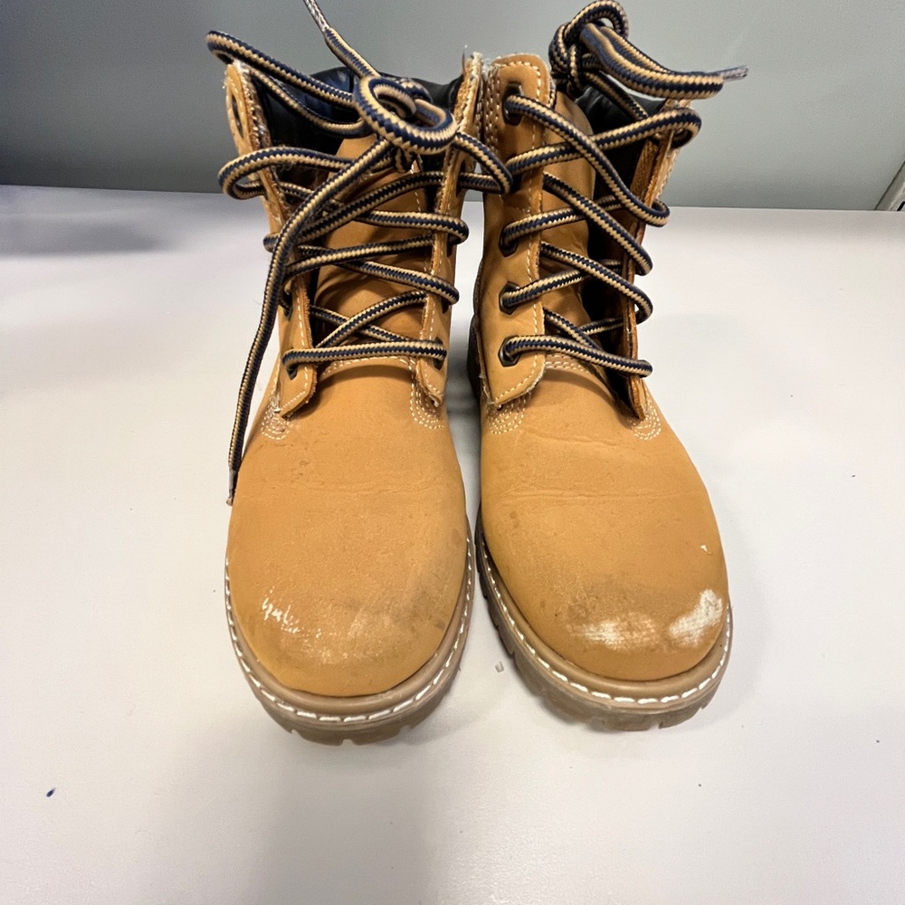 Tan Boots with High-Top Design and Durable Suede Material